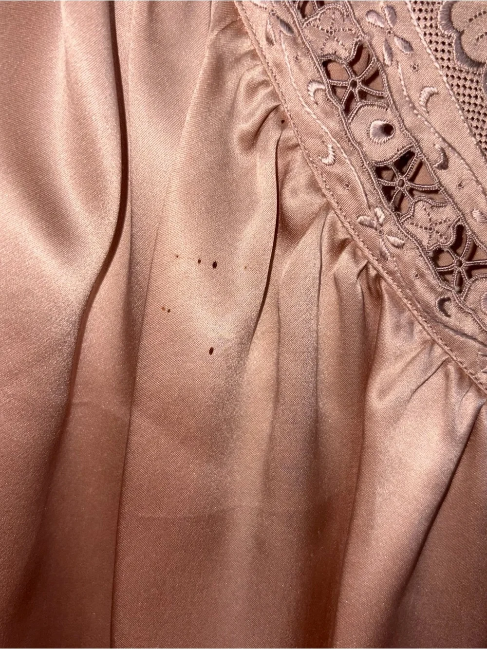 Women's Blush Pink Silk Button-Front Blouse with Lace and Scarf